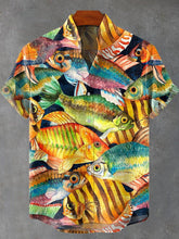 Hand Drawn Colorful Lots Of Fish Pattern Print Cotton Linen Casual Shirt