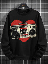 Men's Retro Love Hip Hop Graphic Print Cotton Long Sleeve T-Shirt Thin Sweatshirt