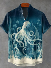 Deep Sea Octopus Art Print Cotton Linen Casual Shirt