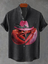 Lobster Print Cotton Linen Casual Shirt