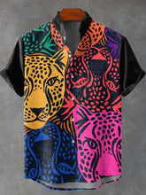 Colorful Cheetahs Decorative Pattern Cotton Linen Casual Shirt