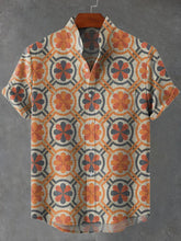 Classic Vintage Shower Curtain Pattern Print Cotton Linen Casual Shirt