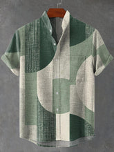 Green Geometric Ellipse Wallpaper Print Cotton Linen Casual Shirt