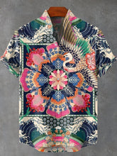 Japan Style Pattern Vintage Art Print Cotton Linen Casual Shirt