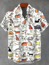 Cats Simple Drawing Decorative Patterns Cotton Linen Casual Shirt