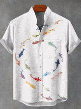 School of Fish Color Art Vintage Print Cotton Linen Casual Shirt