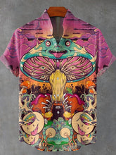 Cartoon Funny Mushrooms Vintage Print Cotton Linen Casual Shirt