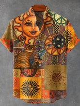 Ethnic Wind Sun Kitten Vintage Print Cotton Linen Casual Shirt