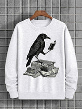 Men's Crow Reading Books Art Graphic Print Casual Sweatshirt
