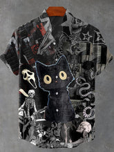 Dark Horse Skeleton and Death Vintage Print Cotton Linen Casual Shirt