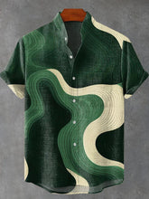 Green Ripples Vintage Print Cotton Linen Casual Shirt