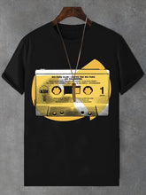Men's Cassette Tape Vintage Print Cotton Casual T-Shirt