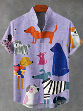 Dog Art Print Cotton Linen Casual Shirt