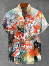 Ink Goldfish Vintage Print Cotton Linen Casual Shirt