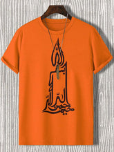 Men's Calligraphy Candle Graphic Print Cotton Casual T-Shirt