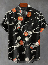 Halloween Skull Pumpkin Vintage Print Cotton Linen Casual Shirt