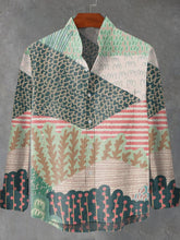 Field Patchwork Art Print Cotton Linen Long Sleeve Shirt