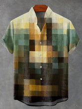 Mona Lisa Mosaic Simple Splicing Color Vintage Print Cotton Linen Casual Shirt