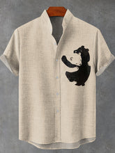 Heart Hug Bears Art Print Cotton Linen Casual Shirt