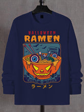 Men's Halloween Japanese Ramen Print Cotton Long Sleeve T-Shirt Thin Sweatshirt