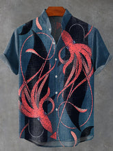 Deep Sea Octopus Art Vintage Print Cotton Linen Casual Shirt