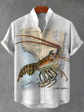 Lobster Print Cotton Linen Casual Shirt