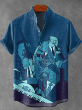 Band Playing Jazz Decorative Pattern Cotton Linen Casual Shirt
