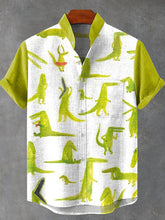 Dancing Crocodile Graffiti Watercolor Art Print Cotton Linen Casual Shirt