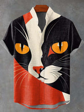 Cool Cow Cat Decorative Pattern Casual Cotton Linen Shirt