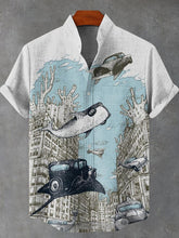 Creative Underwater City Vintage Print Cotton Linen Casual Shirt