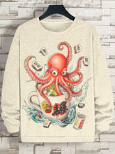 Men's Sushi Octopus Sea Wave Japan Art Print Cotton Casual Sweatshirt