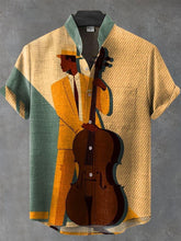 Retro Cello Musician Art Cotton Linen Casual Shirt