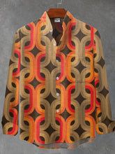 Retro 70s Style Shower Pattern Print Cotton Linen Long Sleeve Shirt