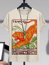 Men's Vintage Tiger Art Print Cotton Casual T-Shirt