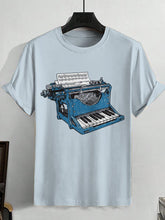 Men's Piano Typewriter Graphic Print Cotton Casual T-Shirt