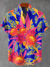 Brightly Colored Flowers Vintage Print Cotton Linen Casual Shirt