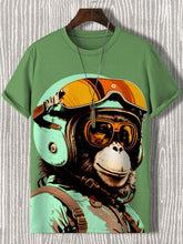 Men's Cotton Pilot Monkey Illustration Print Casual T-Shirt