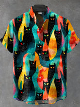 Halloween Cat Art Print Cotton Linen Casual Shirt