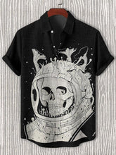 Men's Skull With Divers Helmet Art Print Cotton Linen Short Sleeve Shirt