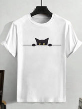 Men's Black Cat Art Print Casual T-Shirt
