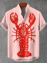 Lobster Art Vintage Print Cotton Linen Casual Shirt