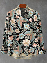 Retro Ethnic Floral Butterfly Print Cotton Linen Long Sleeve Shirt