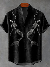 Dark Style Mermaid Skull Falling Decorative Pattern Cotton Linen Casual Shirt