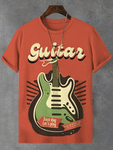 Men's Cotton Retro Guitar Jazz Nostalgia Art Print T-Shirt