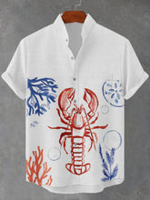 Lobster Print Cotton Linen Casual Shirt