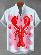 Fresh Pink Love Lobster Vintage Print Cotton Linen Casual Shirt
