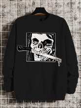 Men's Skull Biting Knife Illustration Print Cotton Casual Sweatshirt