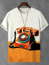Men's Vintage Nostalgia Telephone Contrast Color Print Casual T-Shirt