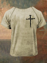 Men's Retro Distressed Rolled Design Faith Print Short Sleeve T-Shirt