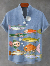 Lovely Fish Vintage Print Cotton Linen Casual Shirt